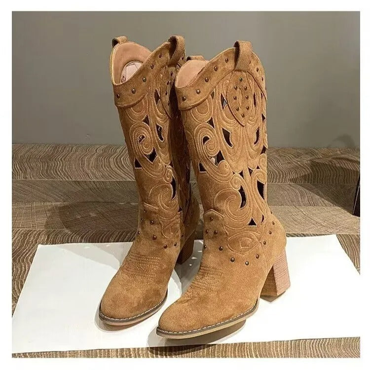 Clara - Bottes de cow-boy en cuir imprimé avec couleur unie