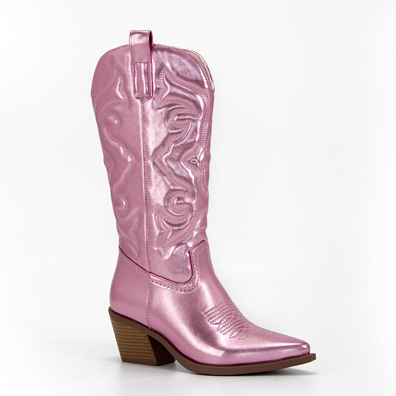 Margaux - Bottes de cow-boy métalliques roses