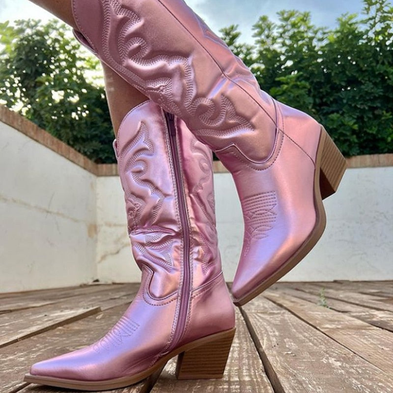 Margaux - Bottes de cow-boy métalliques roses