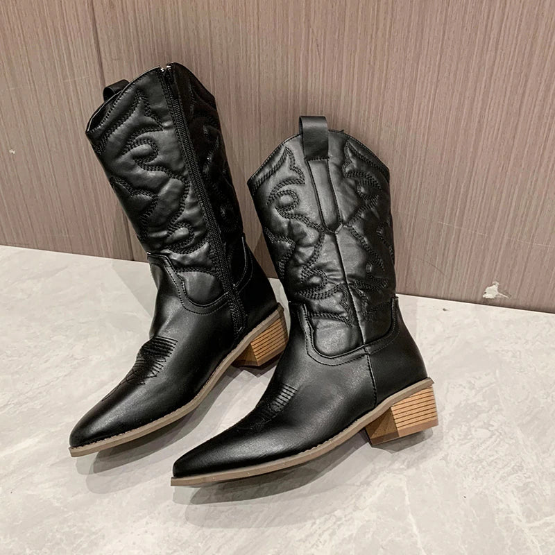 Sophia - Bottes de style zapatos pour femmes - bottes de cow-boy rétro avec fermeture éclair sur le côté