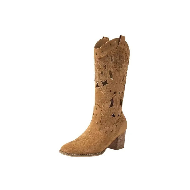 Clara - Bottes de cow-boy en cuir imprimé avec couleur unie