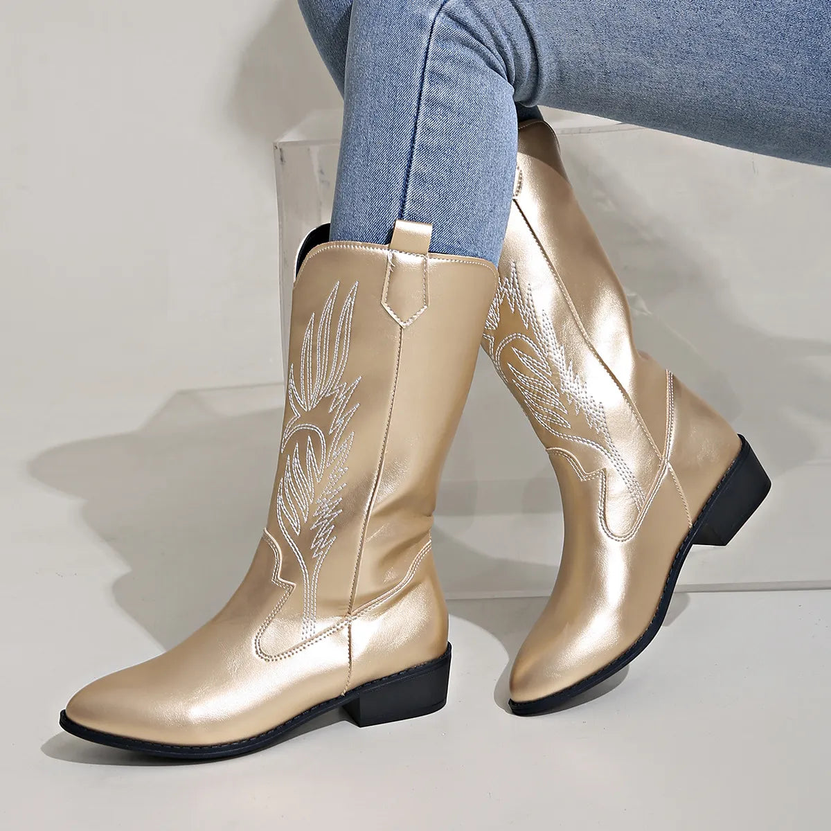 Pauline - Bottes de cow-boy en cuir avec doublure souple