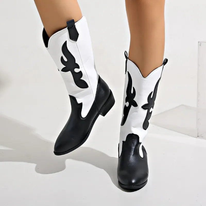 Nadine - Bottes de cow-boy noires et blanches