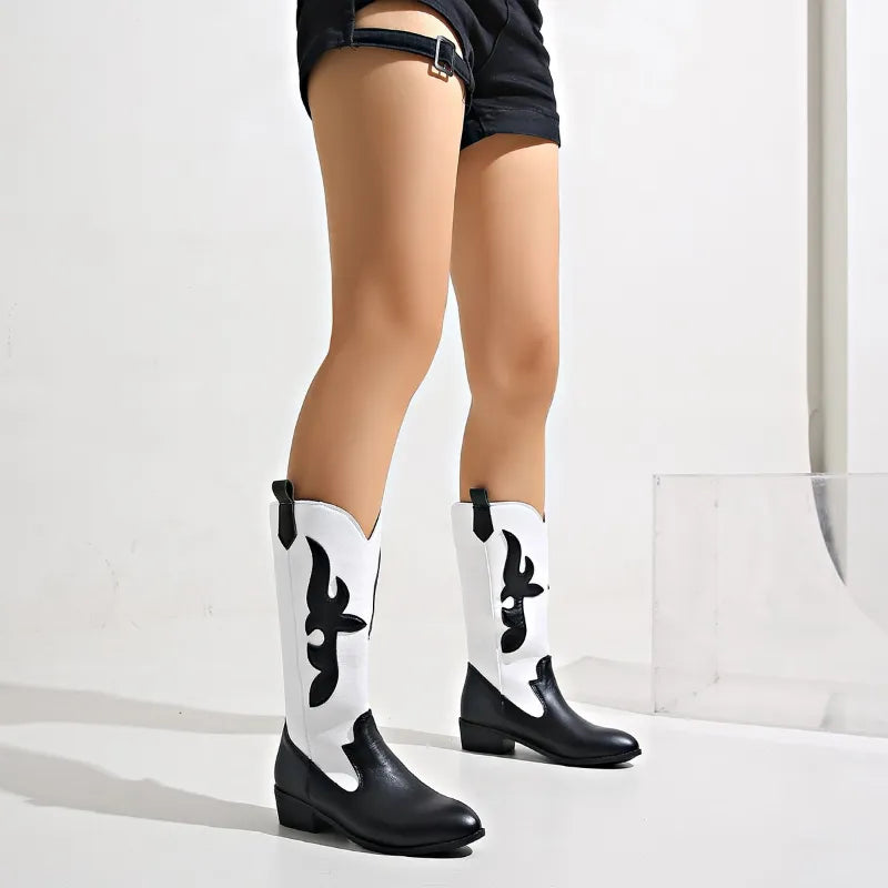 Nadine - Bottes de cow-boy noires et blanches