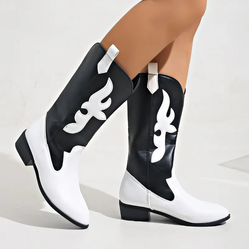 Nadine - Bottes de cow-boy noires et blanches